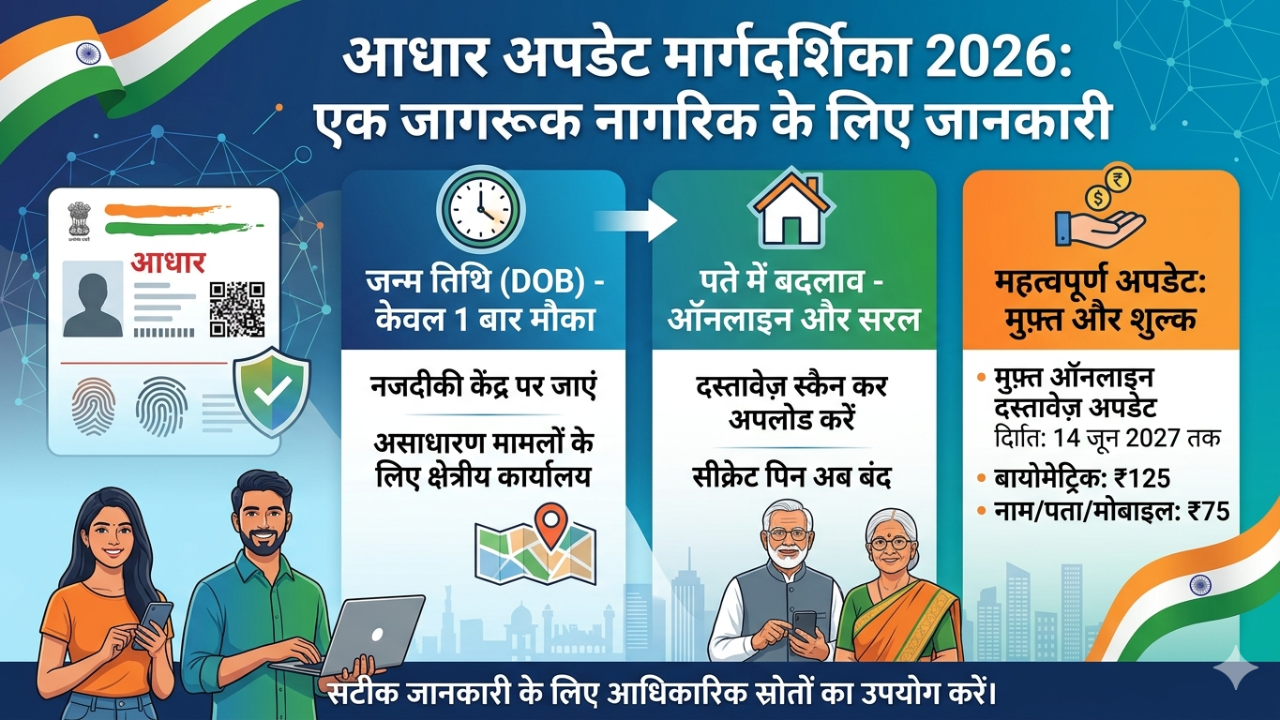 आधार अपडेट नियम 2026: नाम, पता, जन्म तिथि कैसे बदलें | UIDAI गाइड